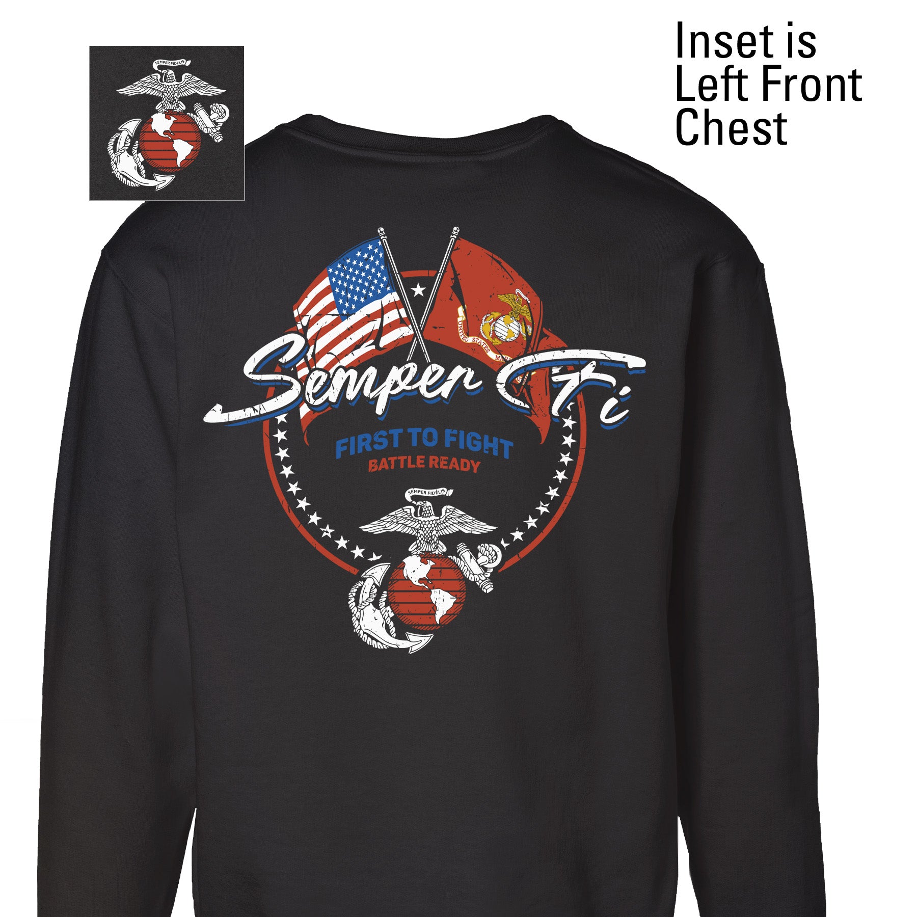 Semper Fi Crossed Flags Sweatshirt- Back Design | Official USMC