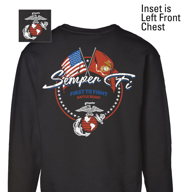 Semper Fi Crossed Flags Sweatshirt- Back Design - SGT GRIT