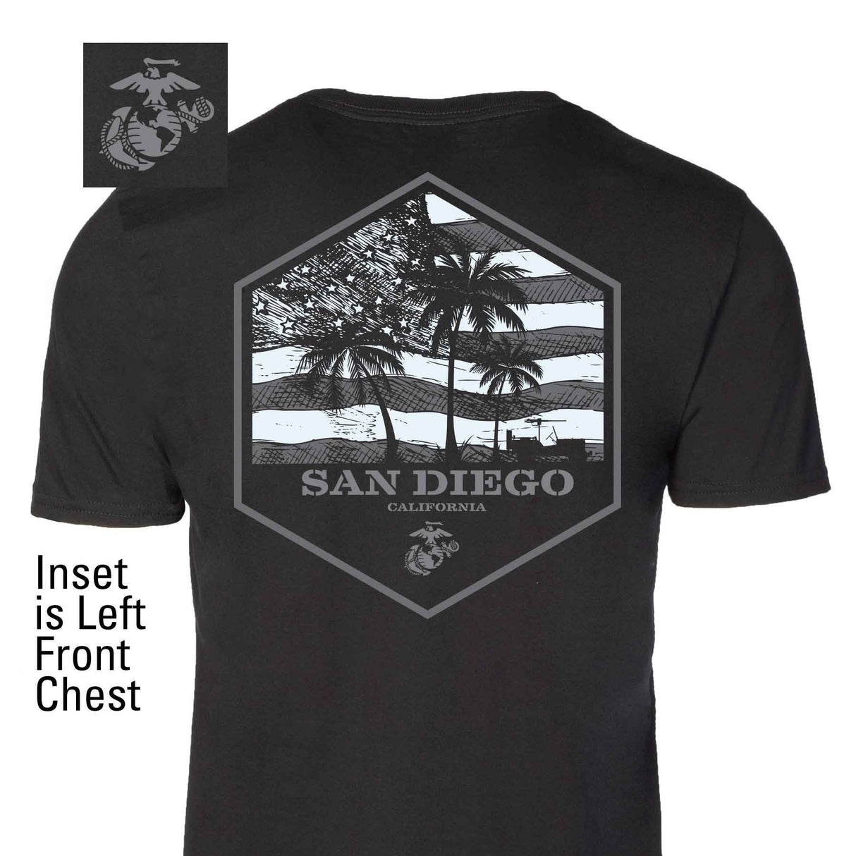 USMC Bootcamp Hexagon Back Design T-Shirt – Black - SGT GRIT