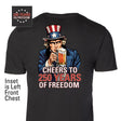 Cheers to 250 Years of Freedom T-Shirt - Back Design - SGT GRIT
