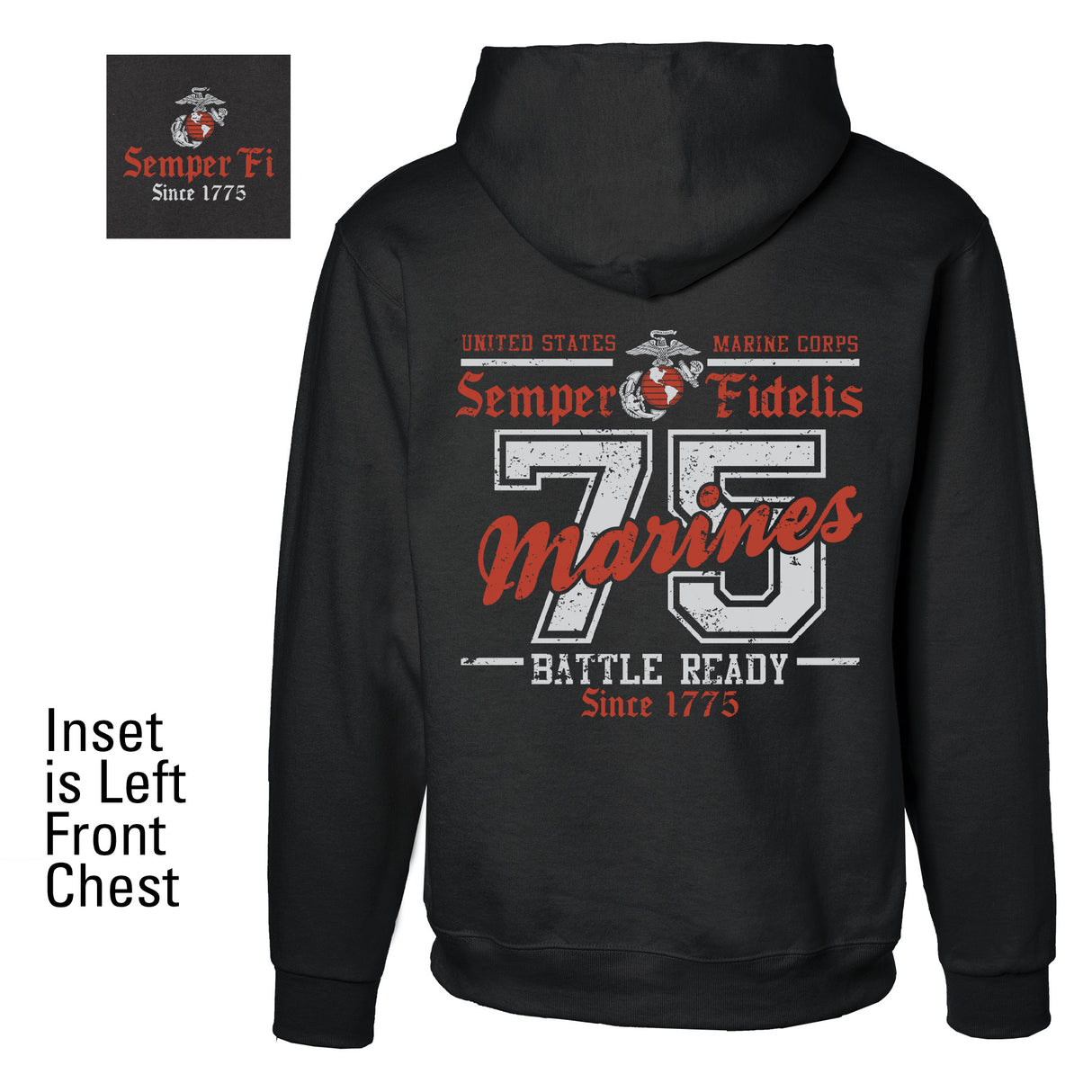 USMC Battle Ready ’75 Hoodie – Back Design - SGT GRIT