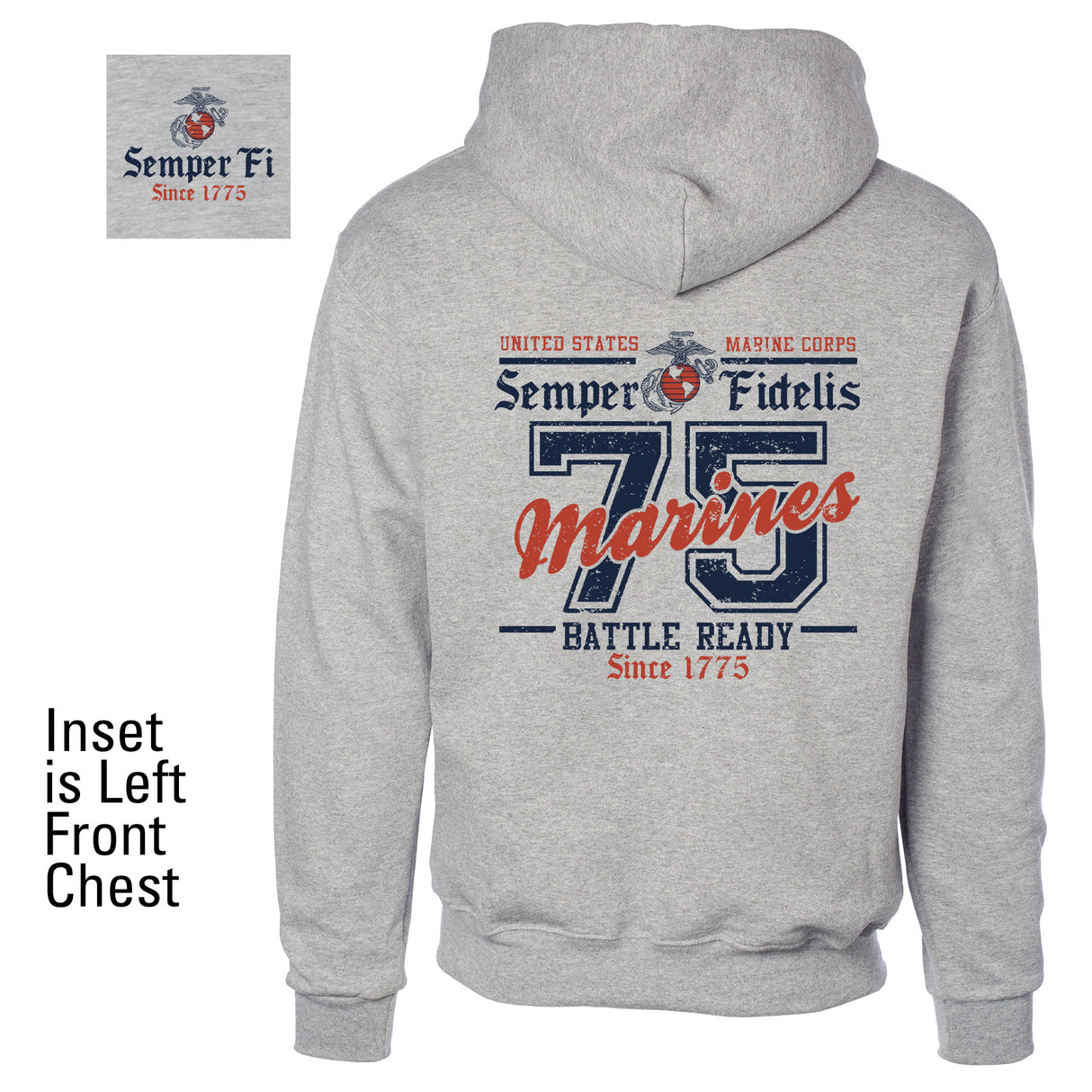 USMC Battle Ready ’75 Hoodie – Back Design - SGT GRIT