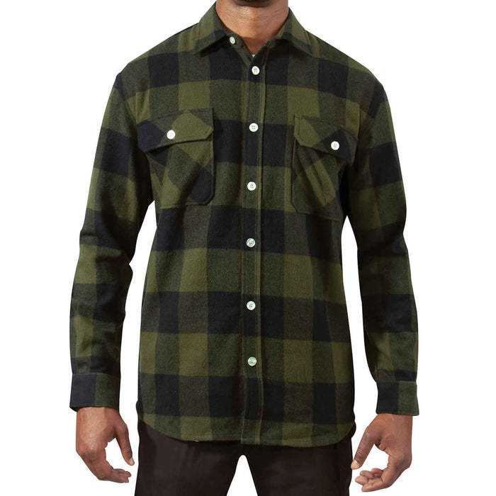 Extra Heavyweight Flannel Shirt- OD Green Plaid - SGT GRIT