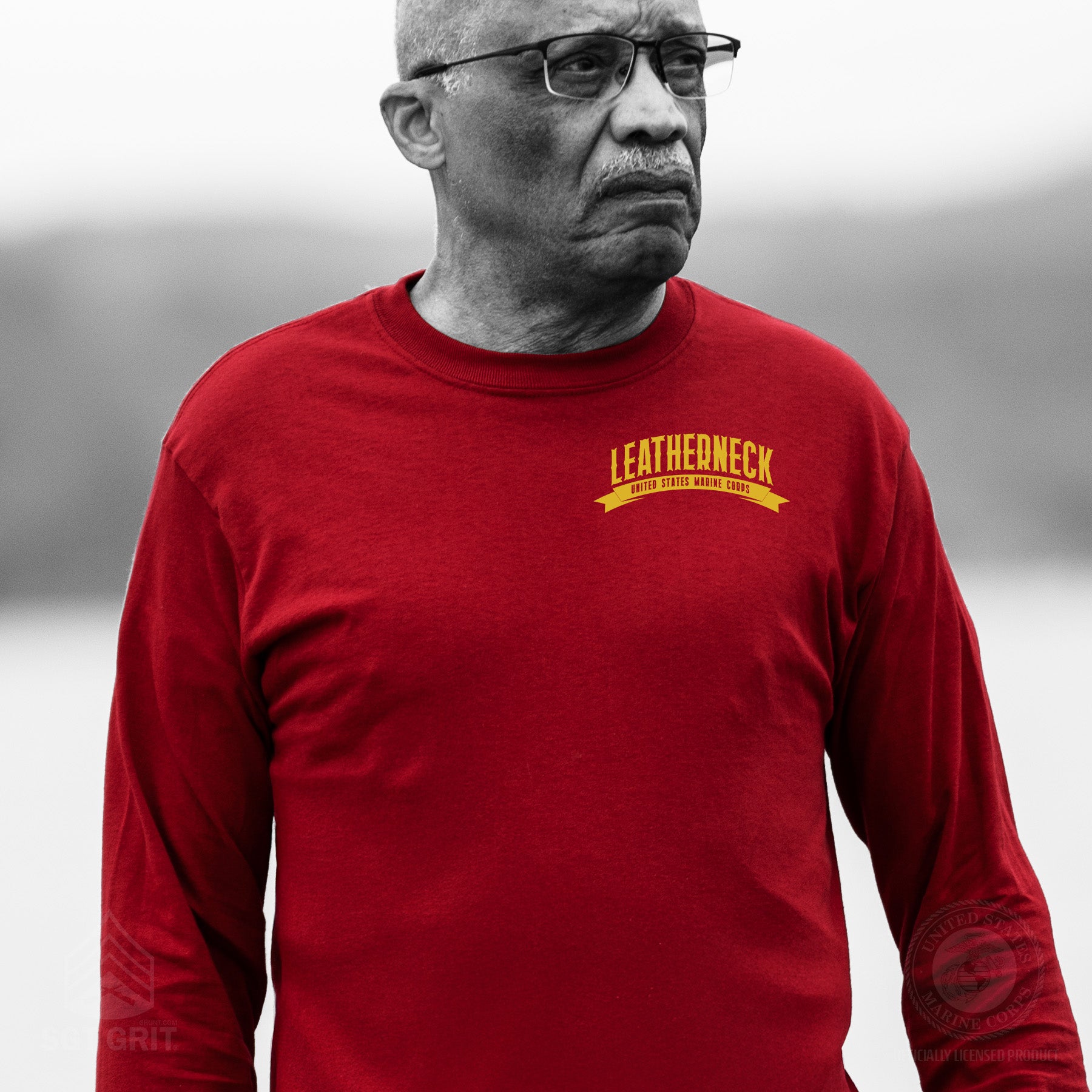 USMC Leatherneck Left Chest Long Sleeve Shirt- Red – Top Marine