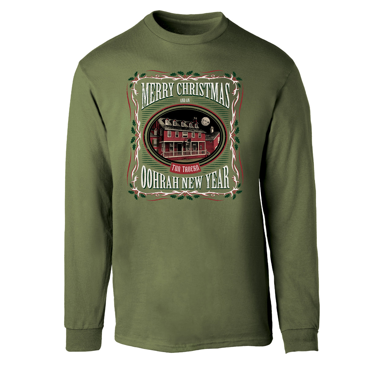 USMC Tun Tavern Christmas Long Sleeve T-Shirt- OD Green - SGT GRIT