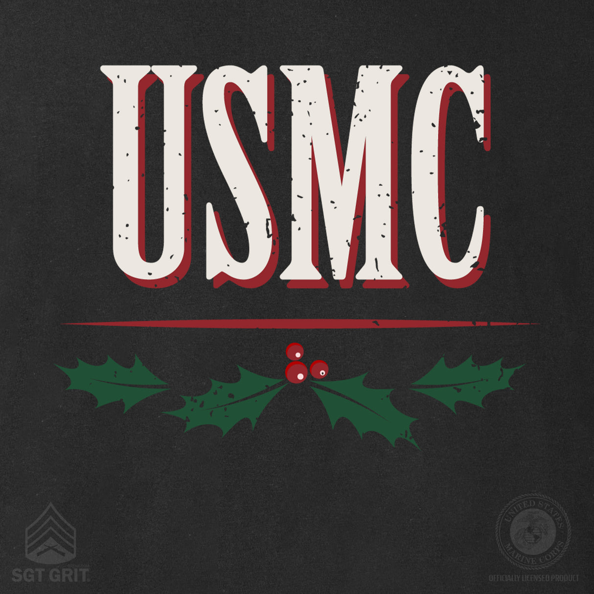 USMC Tun Tavern Christmas Long Sleeve T-Shirt Back Design- Black - SGT GRIT