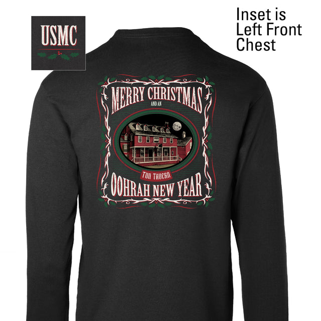 USMC Tun Tavern Christmas Long Sleeve T-Shirt Back Design- Black - SGT GRIT