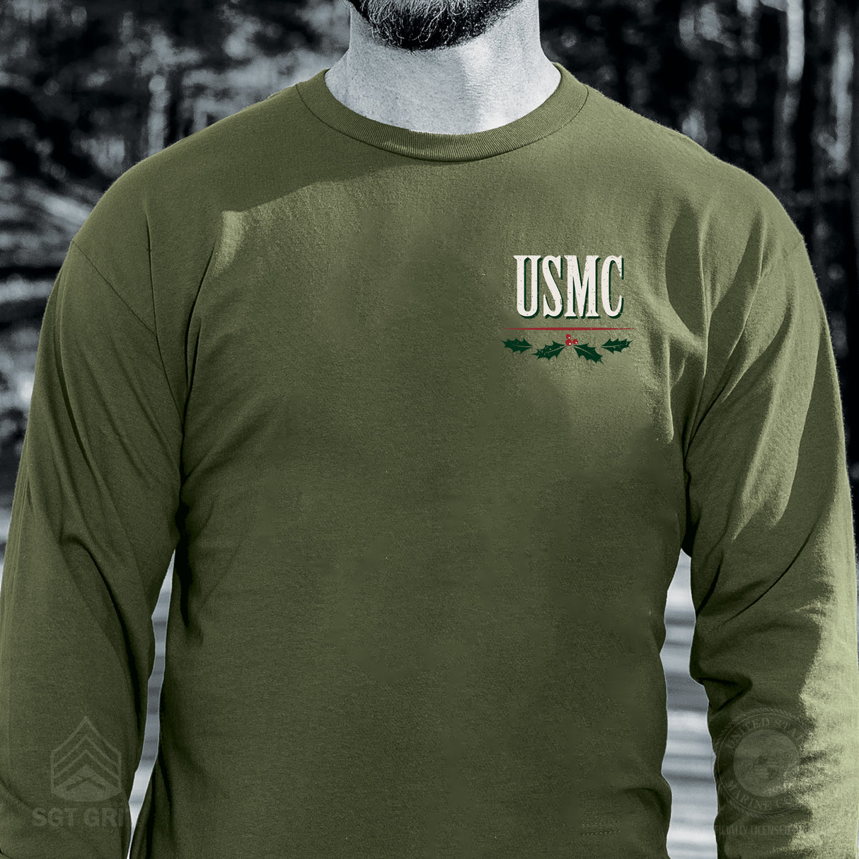 USMC Tun Tavern Christmas Long Sleeve T-Shirt Back Design- OD Green (Copy) - SGT GRIT