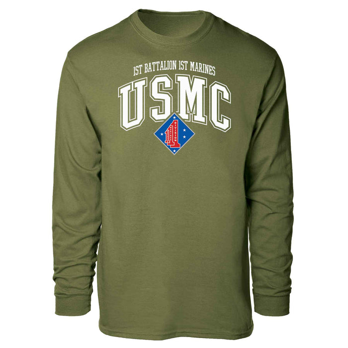 1st Battalion 1st Marines Arched Long Sleeve T-shirt - SGT GRIT