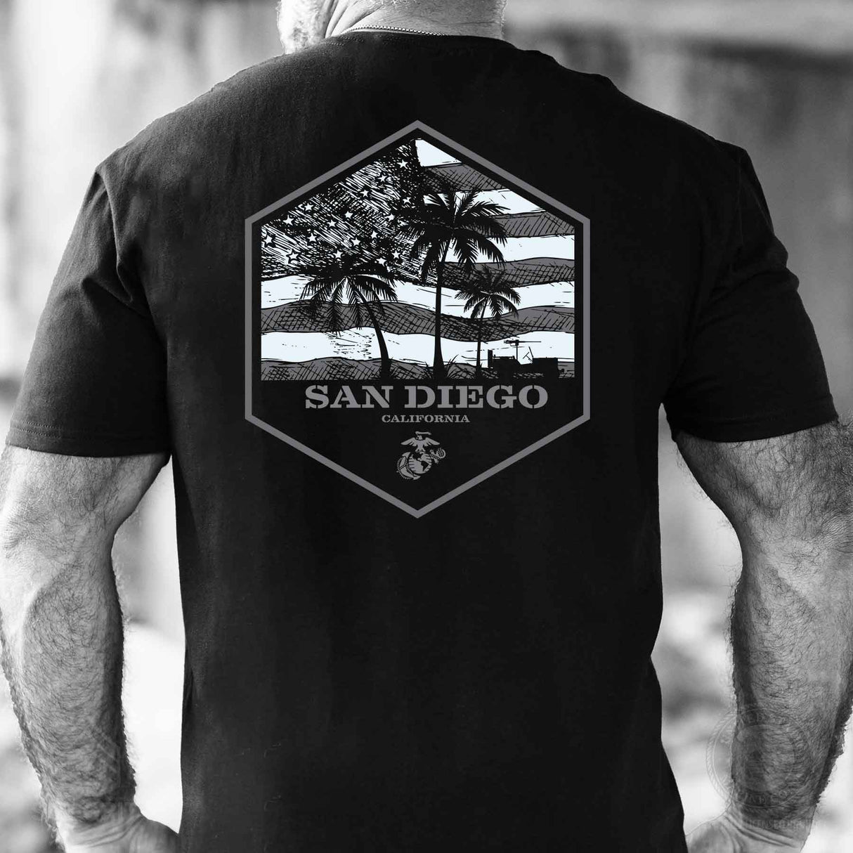 USMC Bootcamp Hexagon Back Design T-Shirt – Black - SGT GRIT