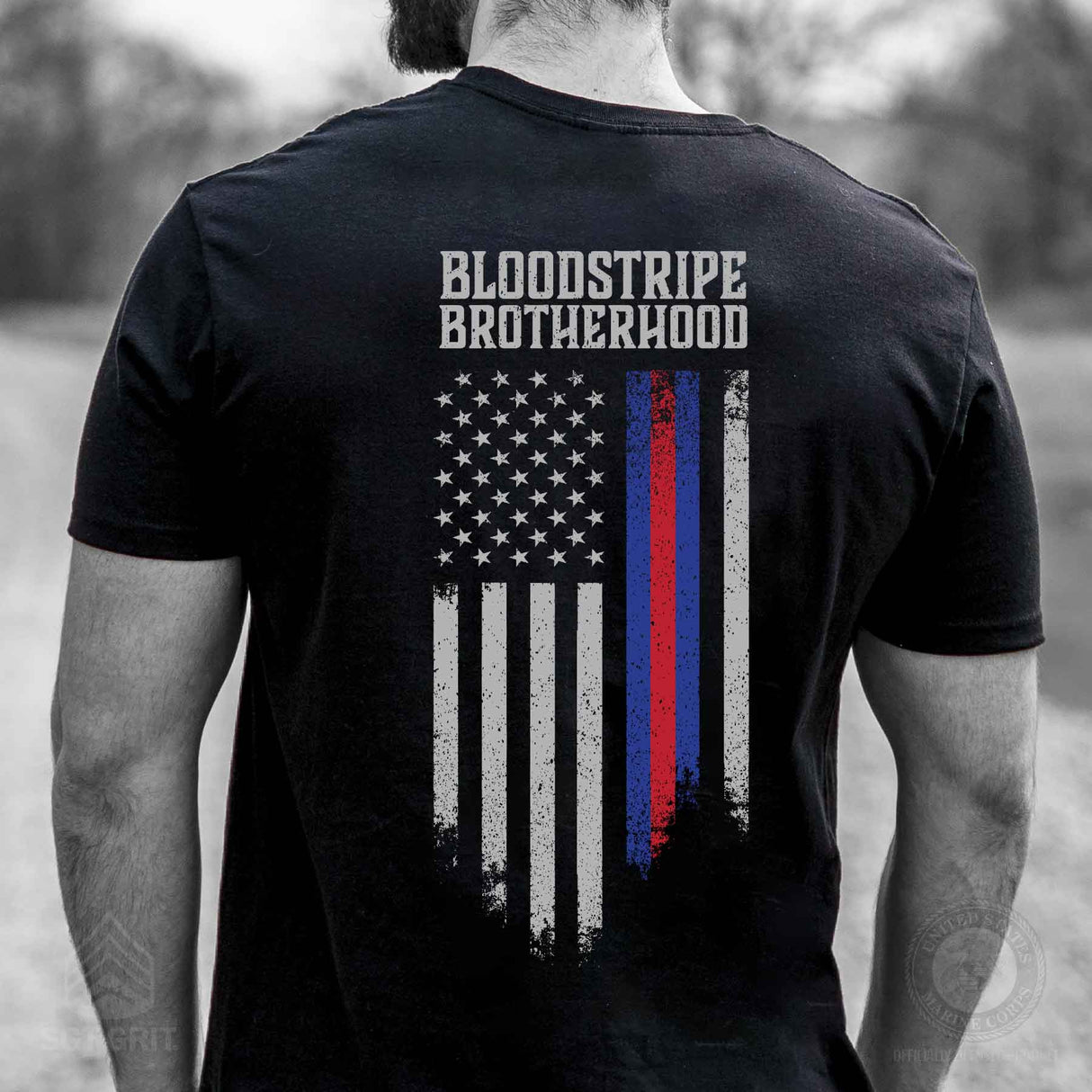USMC Bloodstripe Brotherhood Flag T-Shirt - SGT GRIT