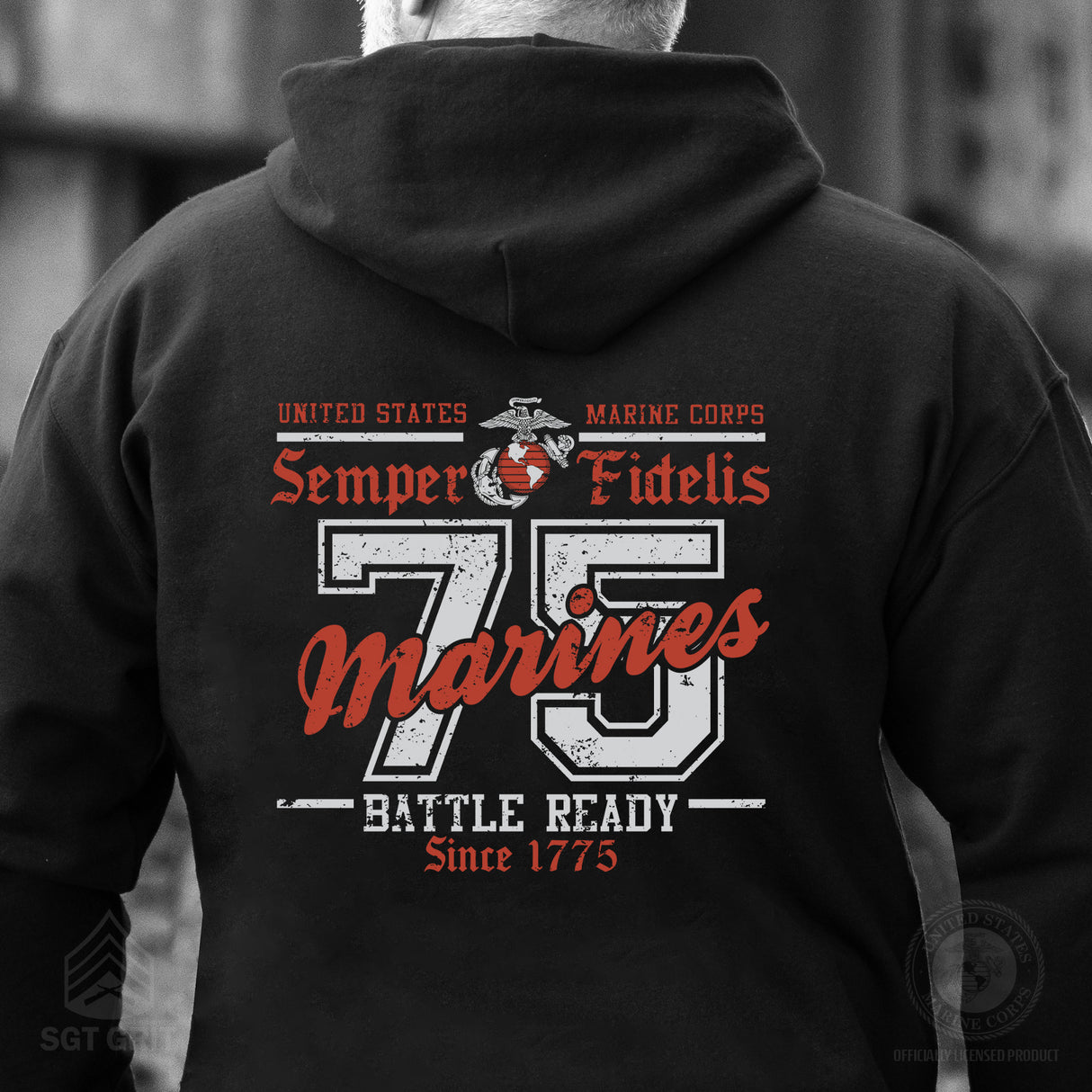 USMC Battle Ready ’75 Hoodie – Back Design - SGT GRIT