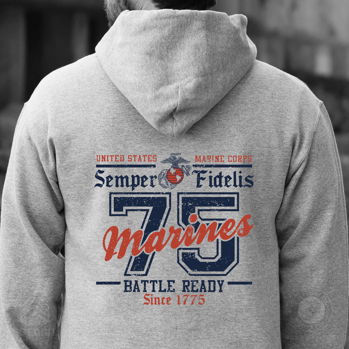 USMC Battle Ready ’75 Hoodie – Back Design - SGT GRIT