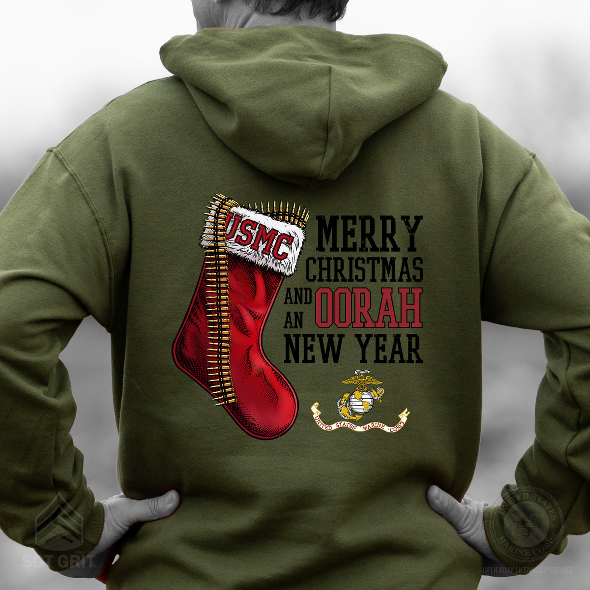 USMC Christmas Stocking Hoodie- Left Chest - SGT GRIT