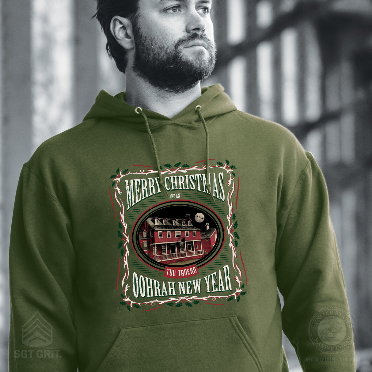 USMC Tun Tavern Christmas Hoodie- OD Green - SGT GRIT