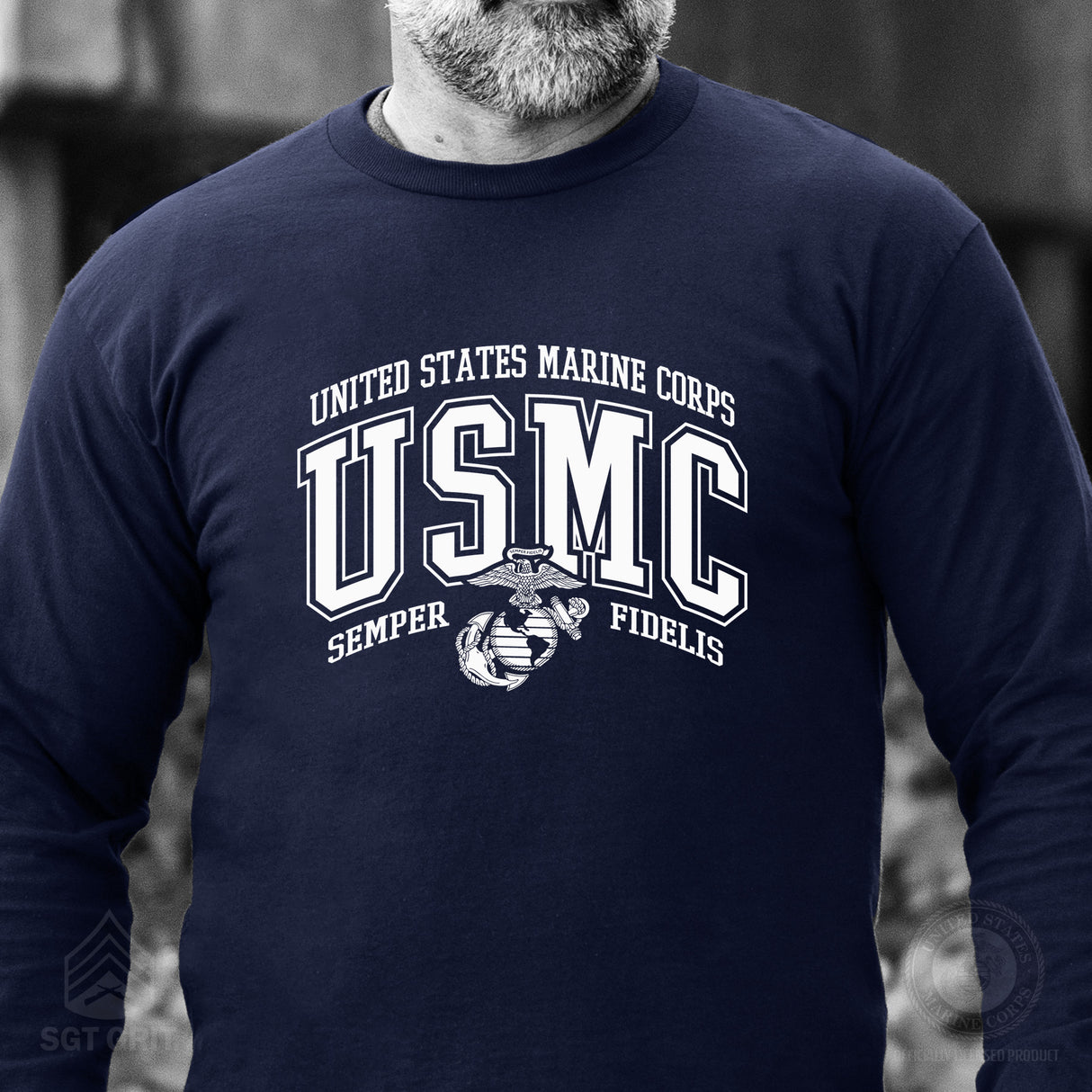 USMC Bold Collegiate Long Sleeve T-Shirt - SGT GRIT