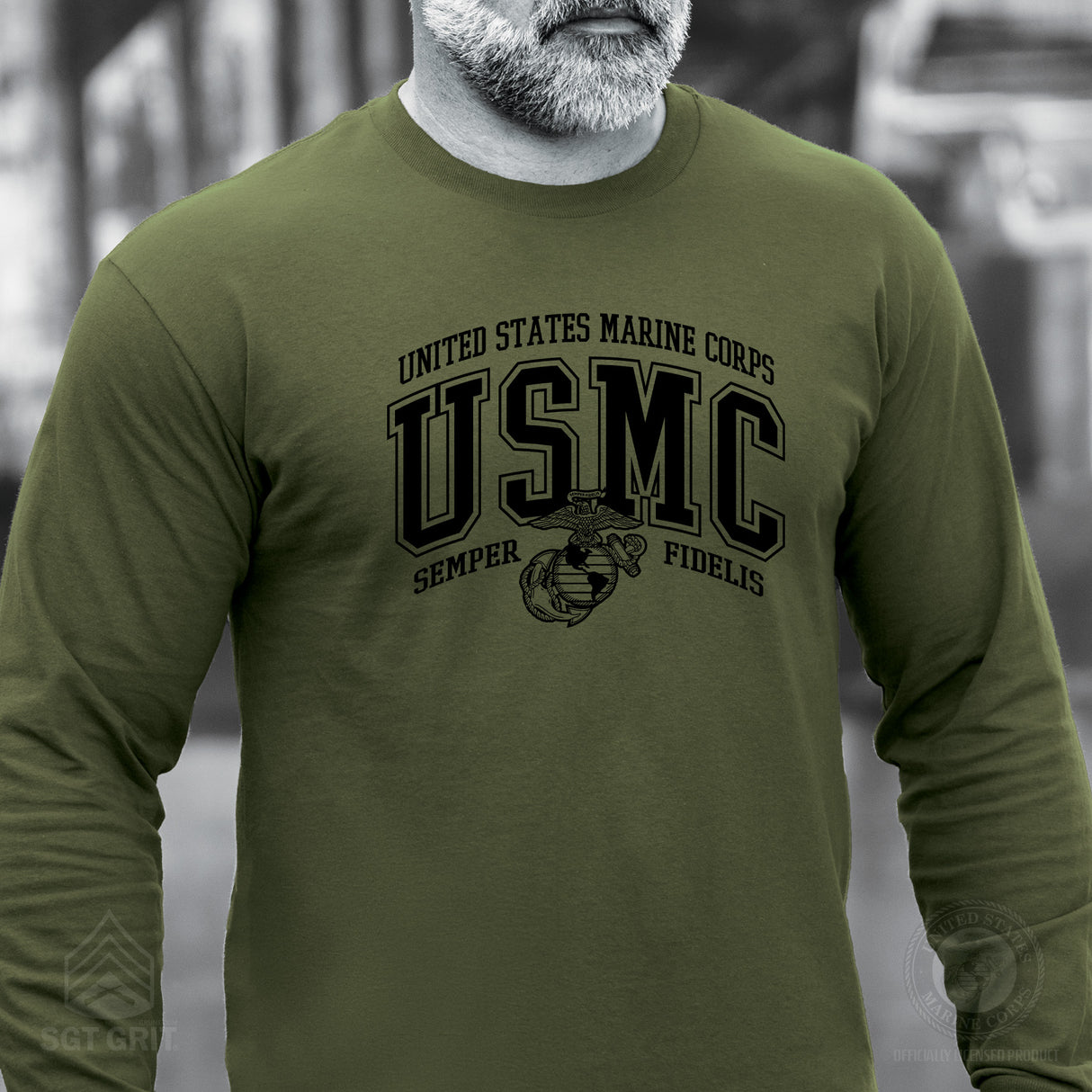 USMC Bold Collegiate Long Sleeve T-Shirt - SGT GRIT