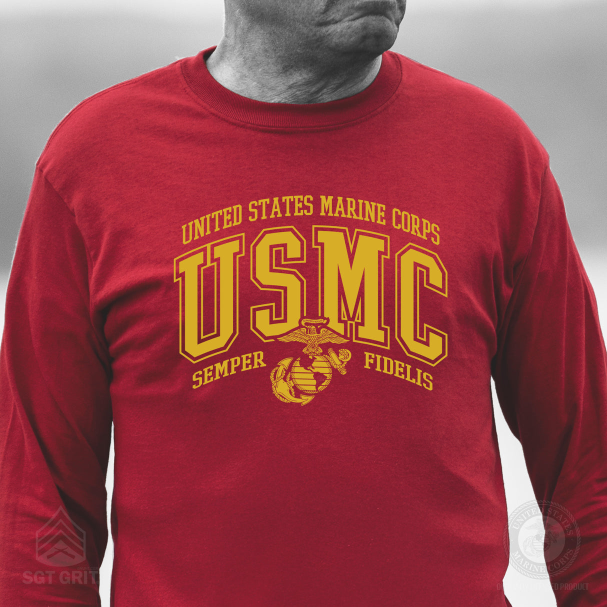 USMC Bold Collegiate Long Sleeve T-Shirt - SGT GRIT