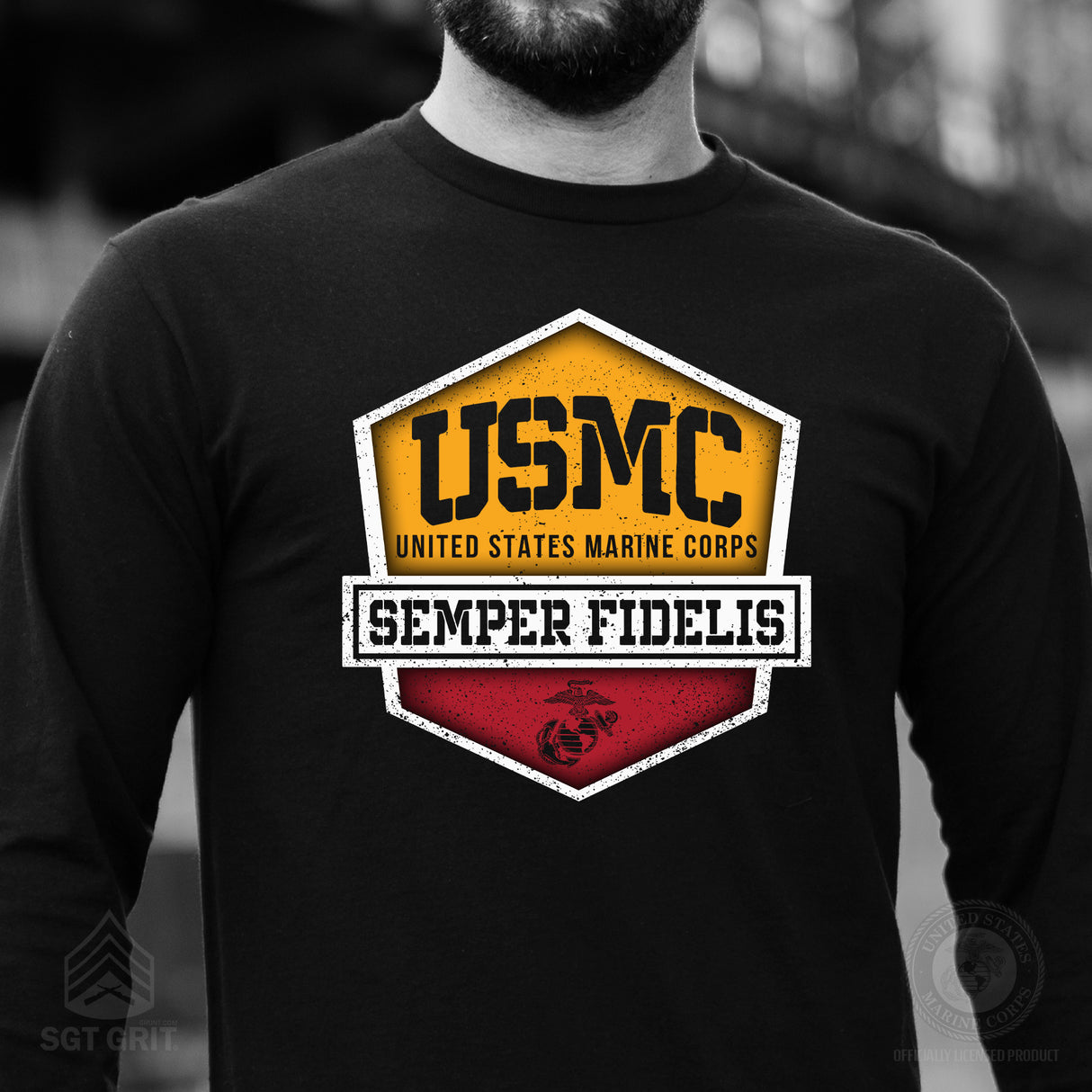 USMC Hexagon Badge Long Sleeve T-Shirt - SGT GRIT