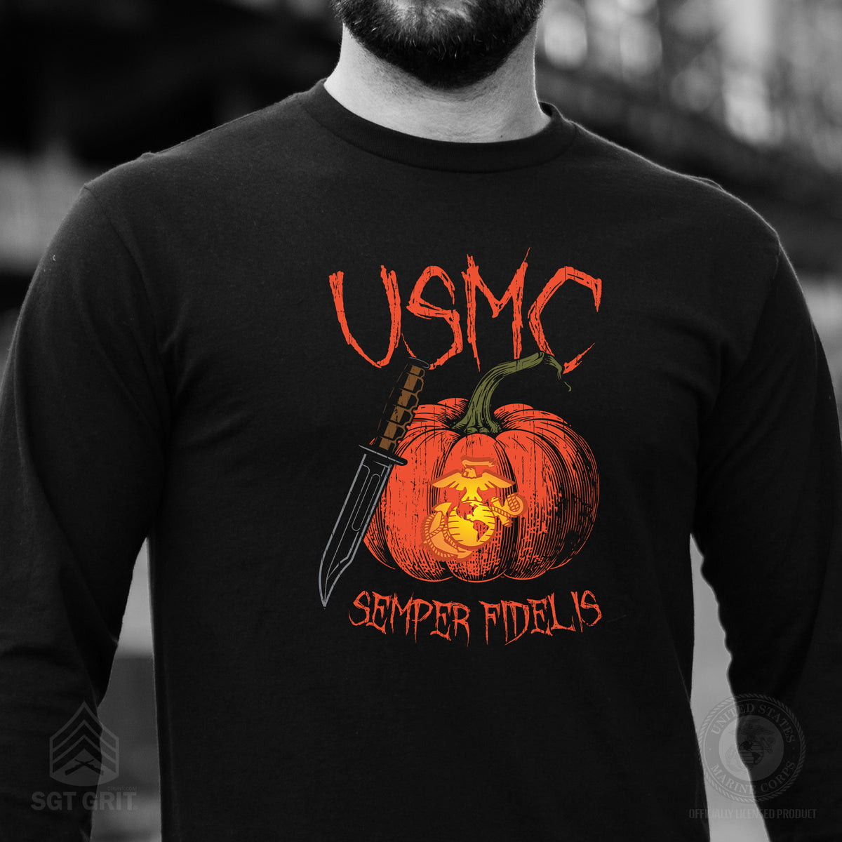 USMC Halloween Pumpkin Long Sleeve T-Shirt - SGT GRIT