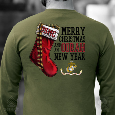 USMC Christmas Stocking Long Sleeve T-Shirt- Left Chest - SGT GRIT