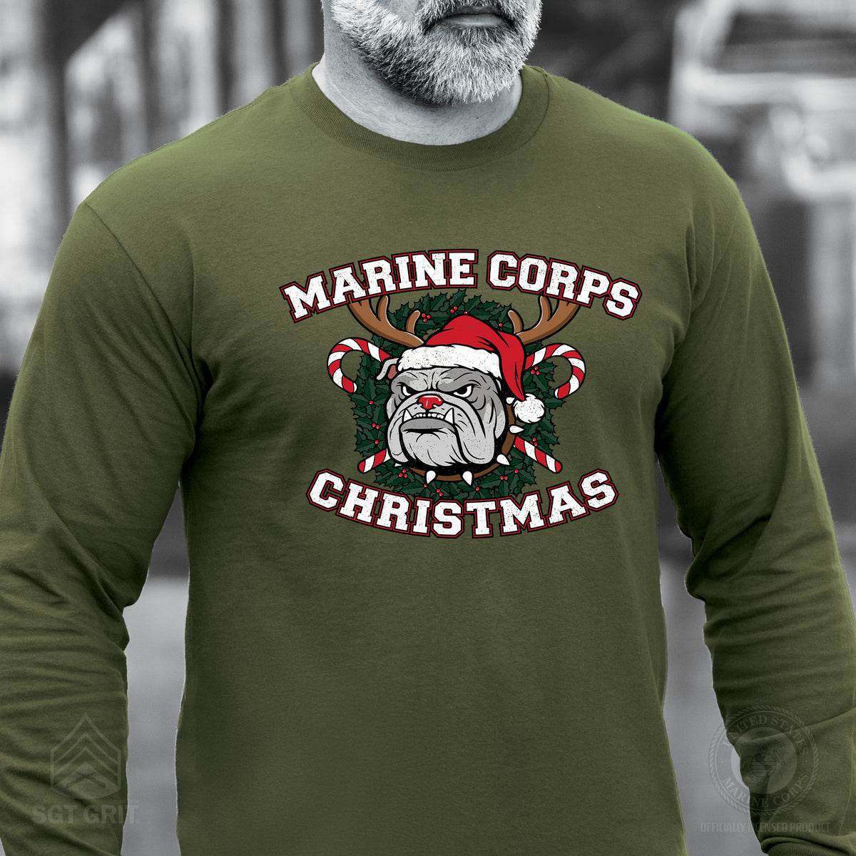 USMC Christmas Bulldog Long Sleeve T-Shirt - SGT GRIT