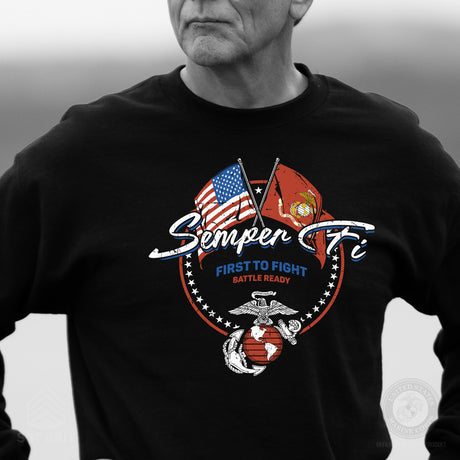 Semper Fi Crossed Flags Sweatshirt - SGT GRIT