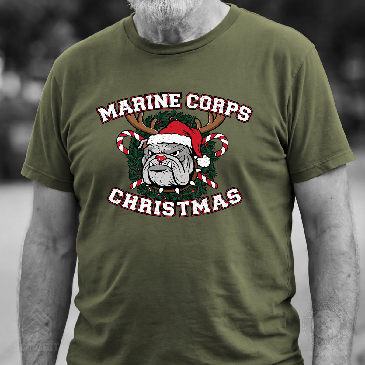 USMC Christmas Bulldog T-Shirt - SGT GRIT