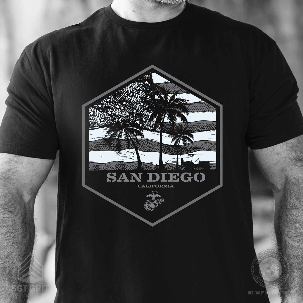 USMC Bootcamp Hexagon T-Shirt - Black - SGT GRIT