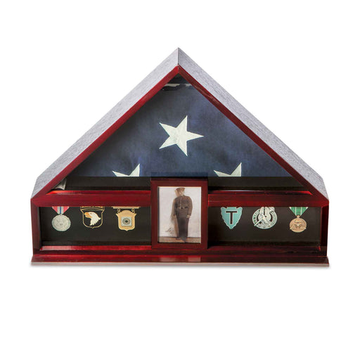 Cherry Wood Military Flag and Medal Display Case - SGT GRIT