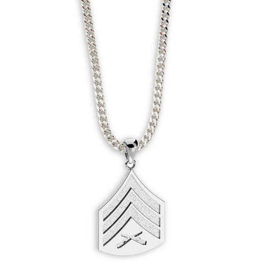5/8" Sergeant Rank Pendant With Curb Chain - Sterling Silver - SGT GRIT