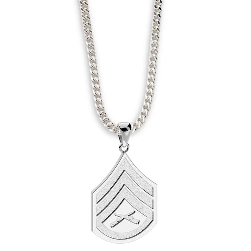 3/4" Staff Sergeant Rank Pendant With Curb Chain - Sterling Silver - SGT GRIT