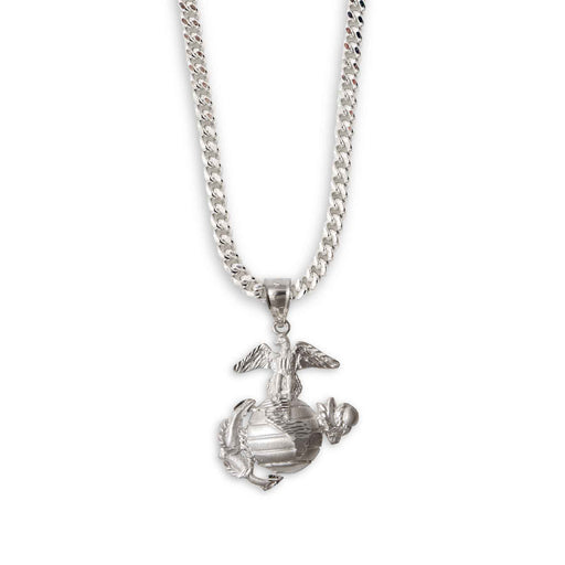 ½" Eagle, Globe, and Anchor Pendant With Curb Chain - Sterling Silver - SGT GRIT