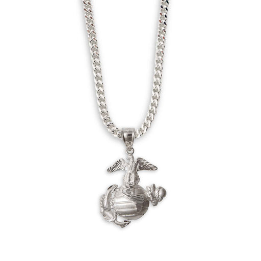 1" Eagle, Globe, and Anchor Pendant With Curb Chain - Sterling Silver - SGT GRIT