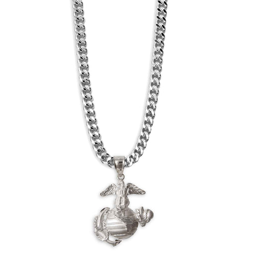 1-1/4" Eagle, Globe, and Anchor Pendant With Curb Chain - Sterling Silver - SGT GRIT