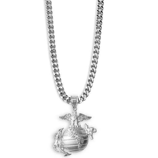 1-1/2" Eagle, Globe, and Anchor Pendant With Curb Chain - Sterling Silver - SGT GRIT