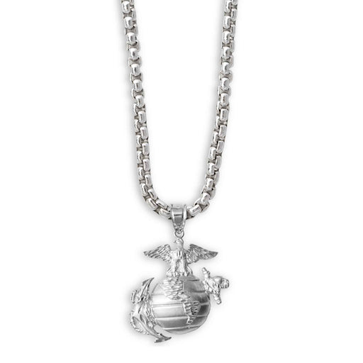 1-1/2" Eagle, Globe, and Anchor Pendant With Box Chain - Sterling Silver - SGT GRIT