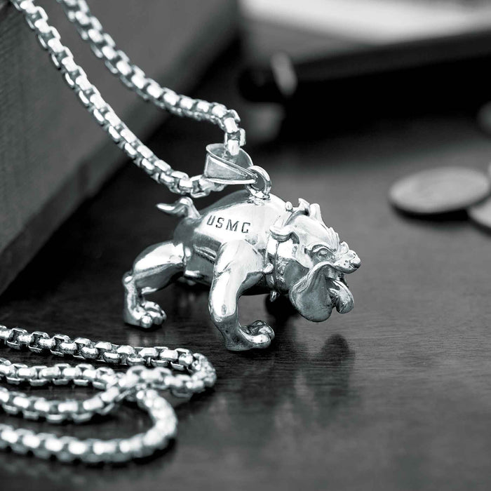 USMC Devil Dog Pendant With Curb Chain, Sterling Silver - SGT GRIT
