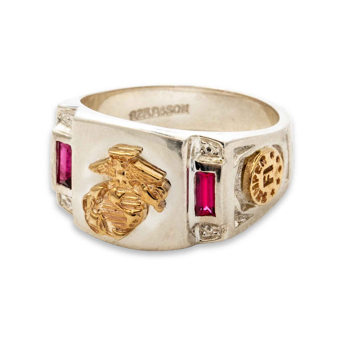 Silver Ring With 14K Gold EGA, Synthetic Rubies- Customizable - SGT GRIT