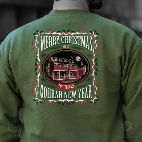 USMC Tun Tavern Christmas Sweatshirt Back Design- OD Green - SGT GRIT