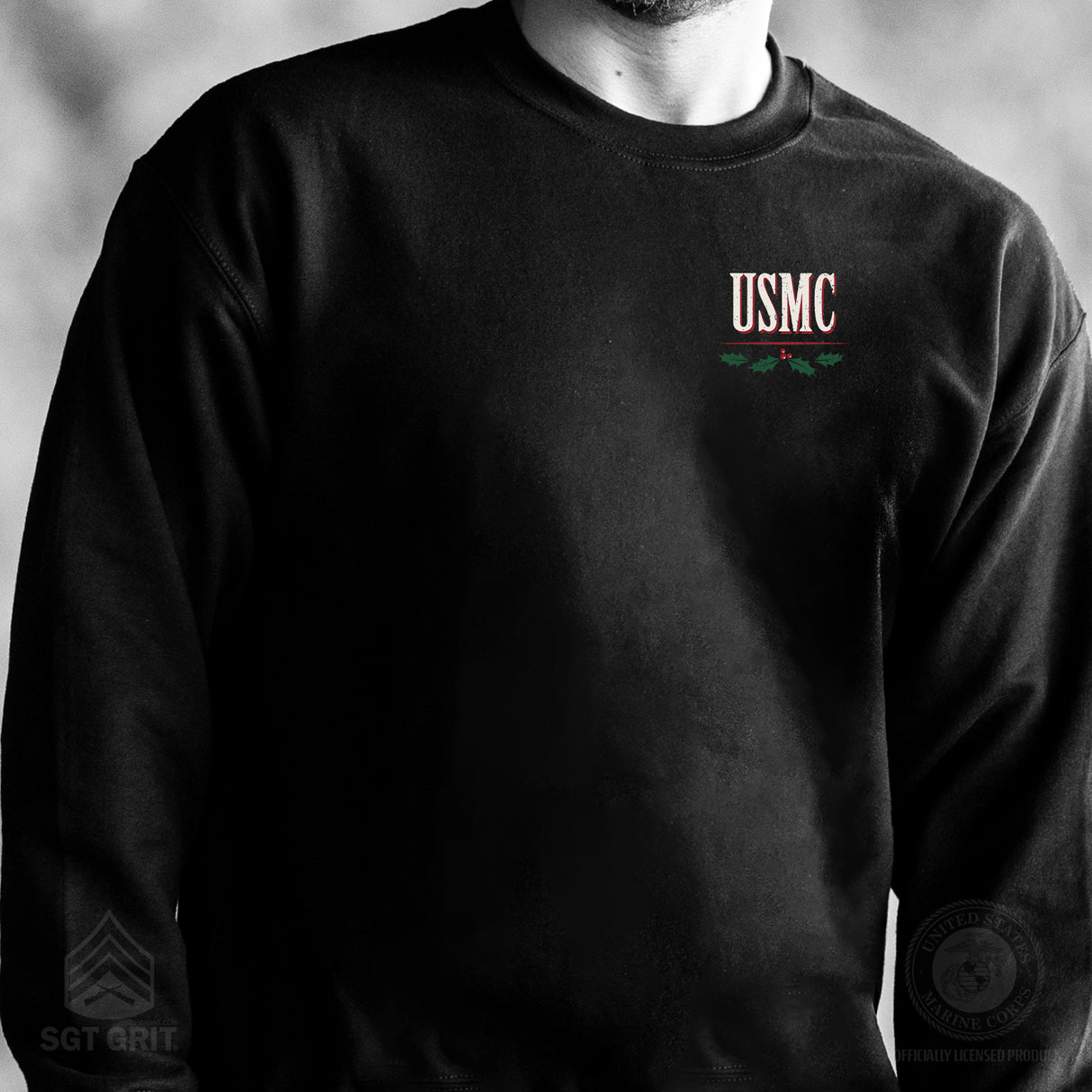 USMC Tun Tavern Christmas Sweatshirt Back Design- Black - SGT GRIT