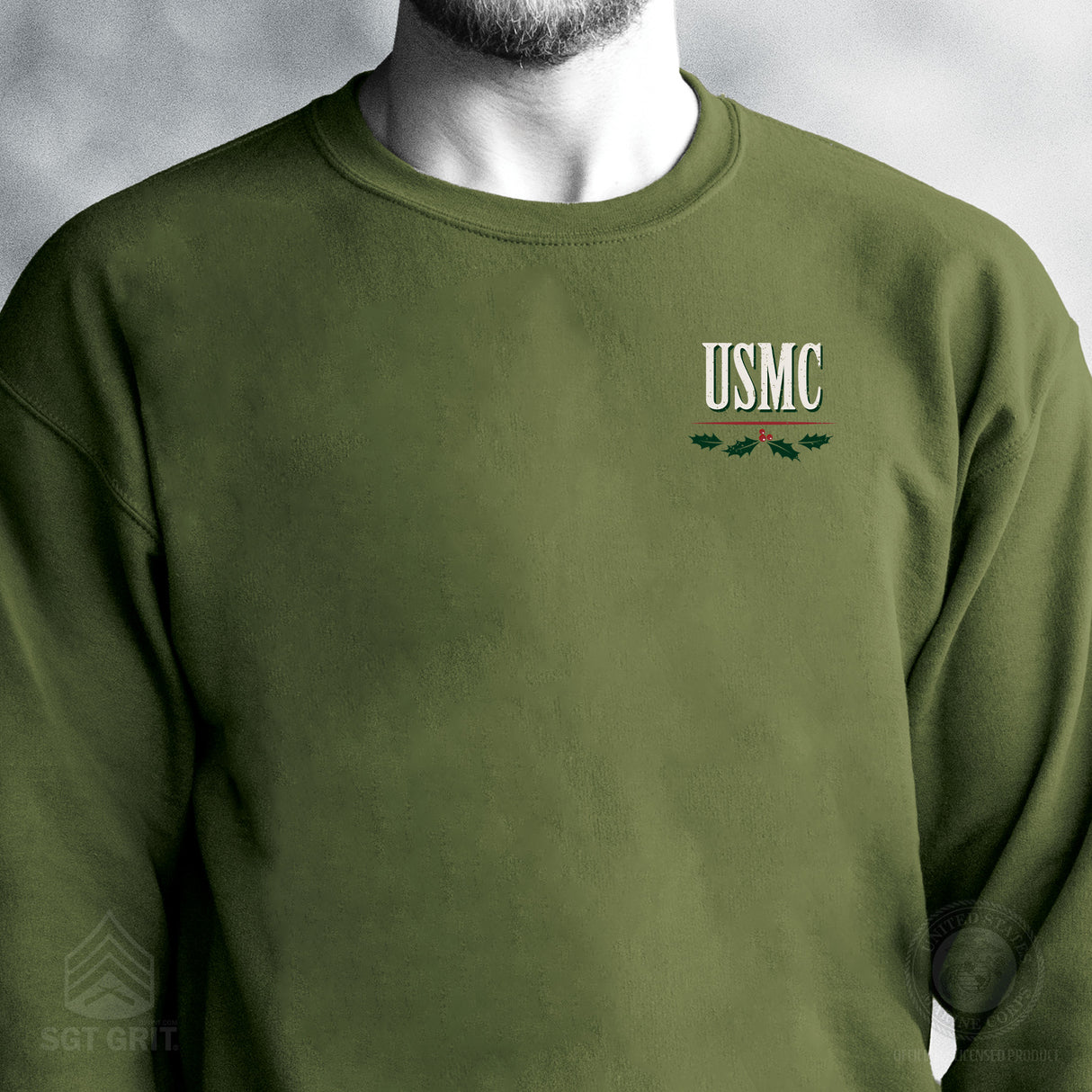USMC Tun Tavern Christmas Sweatshirt Back Design- OD Green - SGT GRIT
