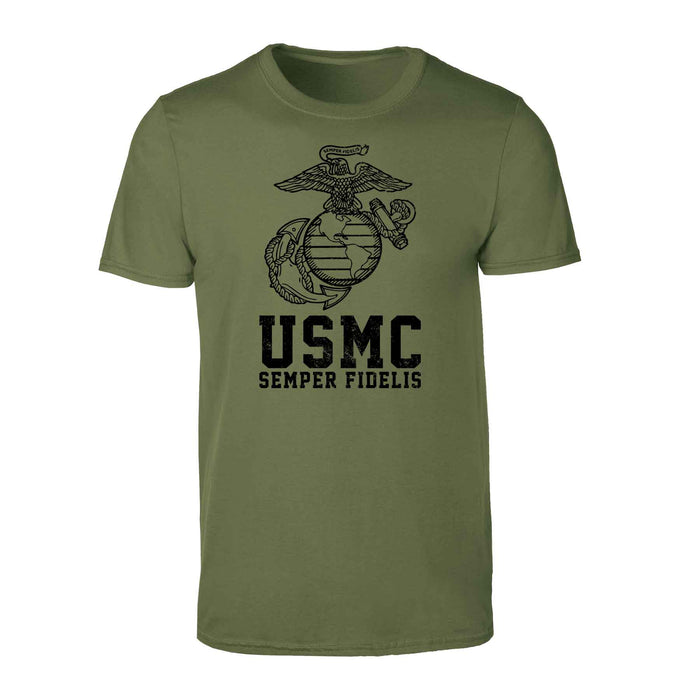 USMC Semper Fidelis T-shirt Gold on Red