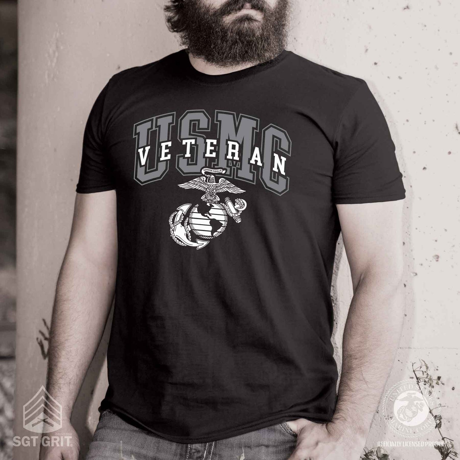 USMC Veteran T-Shirt with Eagle, Globe, and Anchor Emblems – SGT GRIT