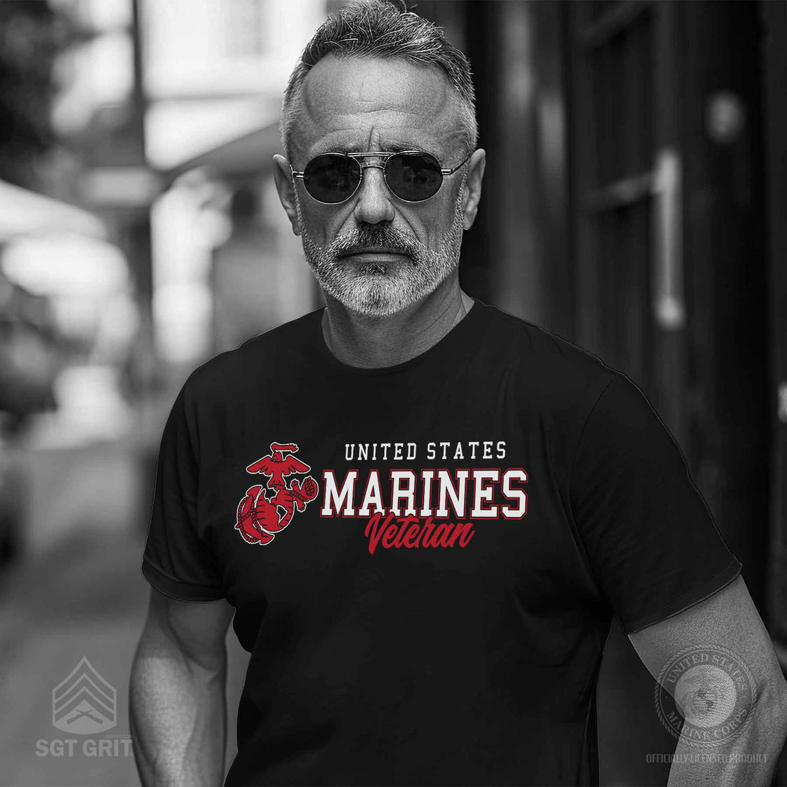 USMC Veteran Script T-Shirt with Eagle, Globe, and Anchor Emblem – SGT GRIT