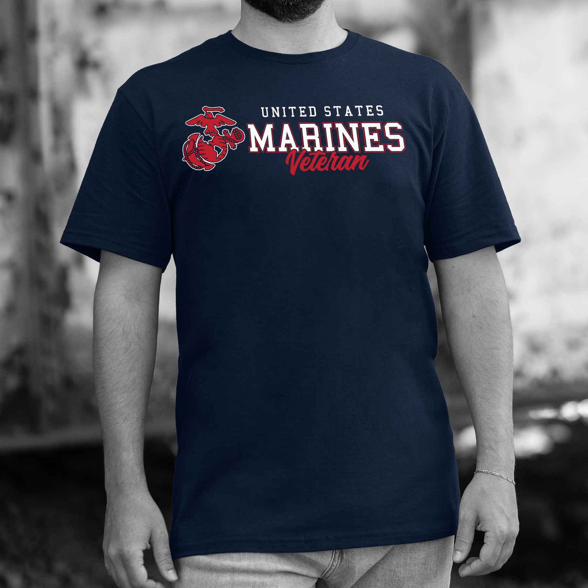 USMC Veteran Script T-Shirt with Eagle, Globe, and Anchor Emblem – SGT GRIT