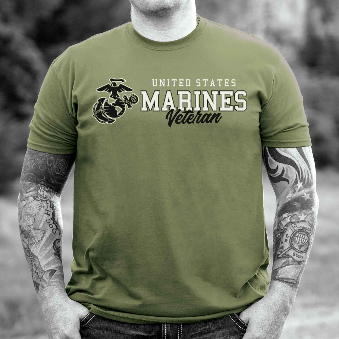 USMC Veteran Script T-Shirt with Eagle, Globe, and Anchor Emblem – SGT GRIT