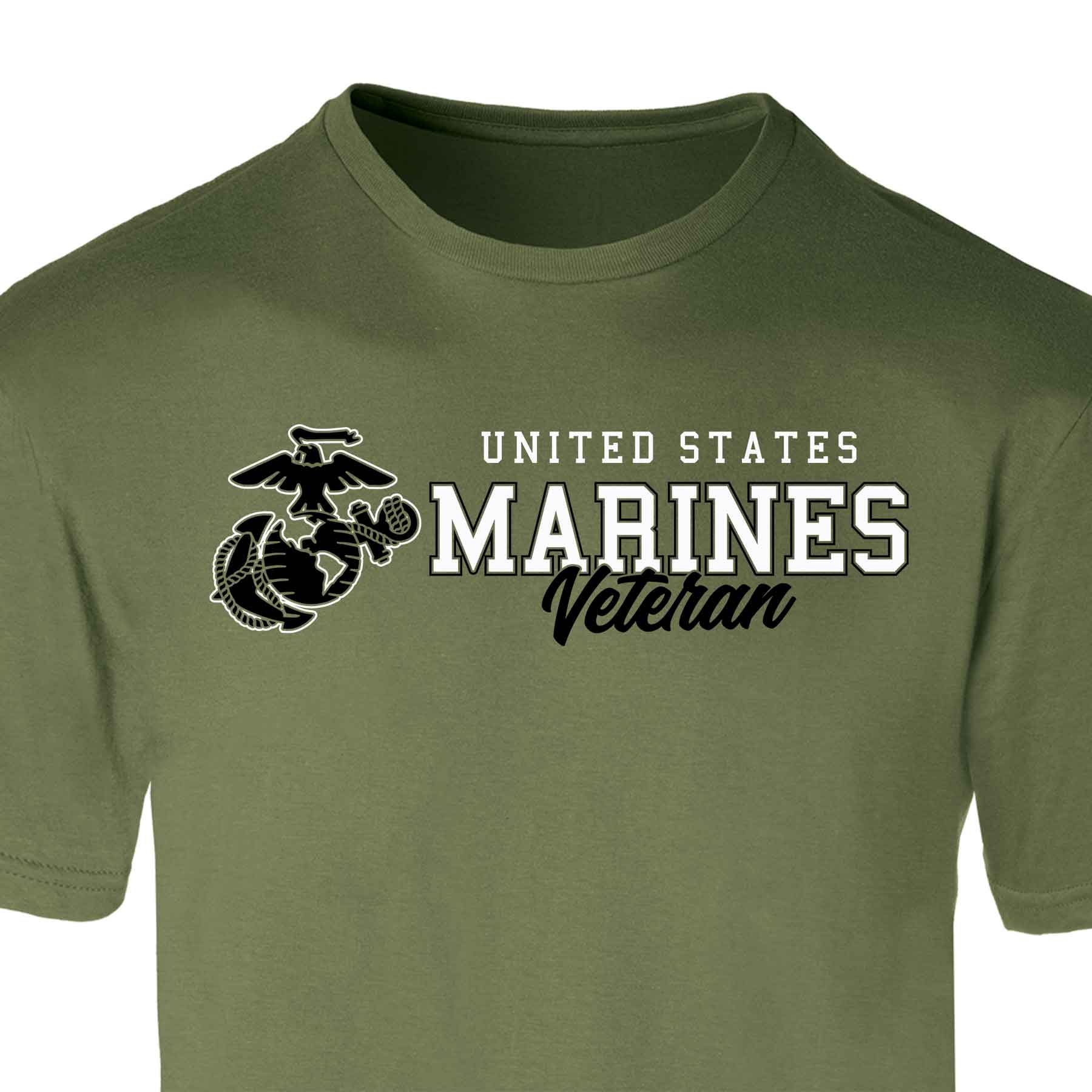 USMC Veteran Script T-Shirt with Eagle, Globe, and Anchor Emblem
