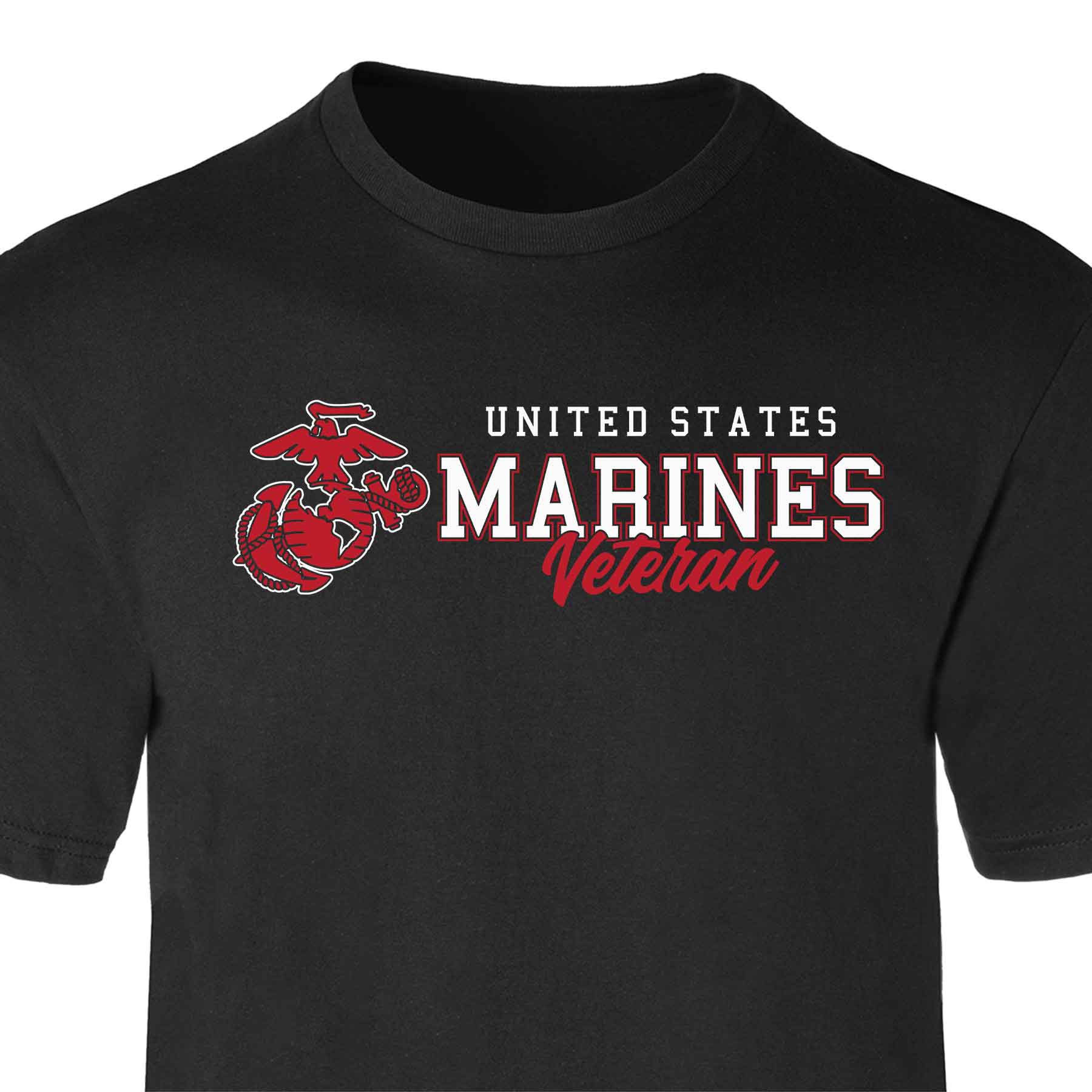 USMC Veteran Script T-Shirt with Eagle, Globe, and Anchor Emblem