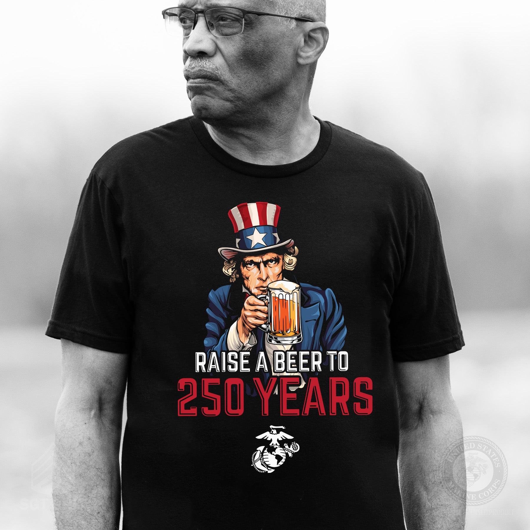 USMC Raise A Beer to 250 Years T-Shirt – 250th Birthday Tee – SGT GRIT